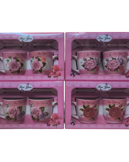 Set cadou 2 căni cu linguriță model floral AT1371