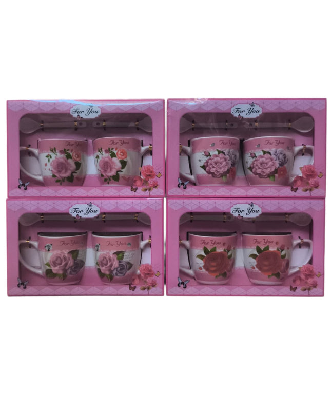 Set cadou 2 căni cu linguriță model floral AT1371