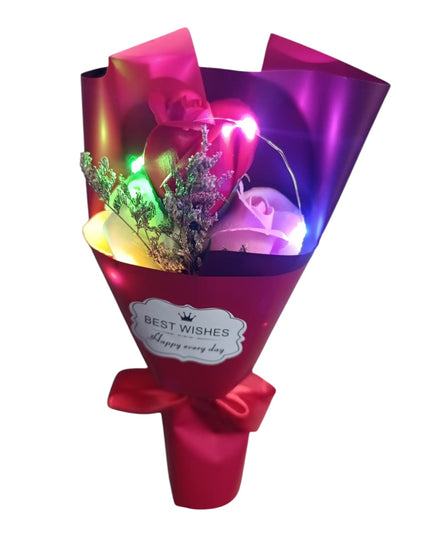 Buchet ornamental Trandafiri cu lumini în cutie cadou 804-15