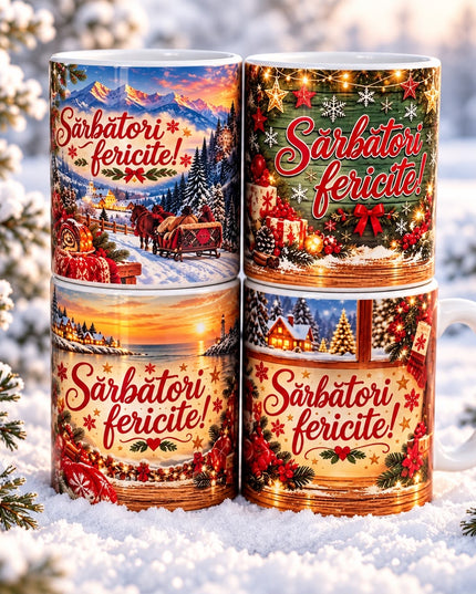 Set 4 Căni “Sărbători fericite!” Crăciun