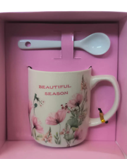 Set cadou cană cu linguriță model floral ZH264