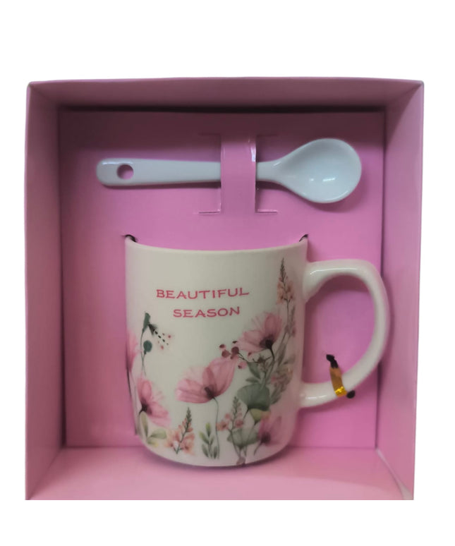 Set cadou cană cu linguriță model floral ZH264