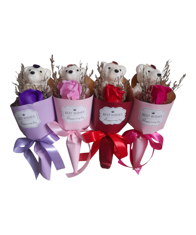 Buchet decorativ Trandafir cu Ursuleț 804-12