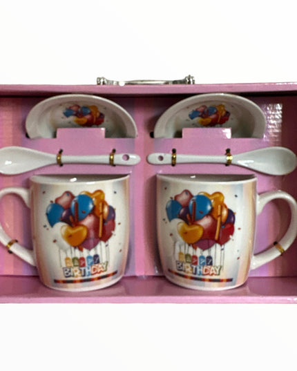 Set cadou 2 căni cu capac și linguriță Happy