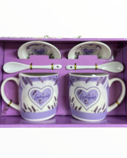 Set cadou 2 căni cu capac și linguriță Lavandă HK1379