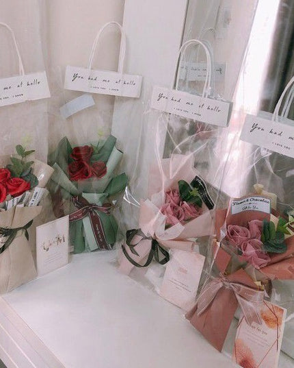 Pungă flori cu mâner Roz 10/set