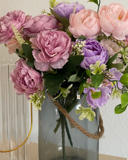 Vază sticlă color cu sfoară 16cm