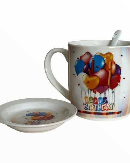 Set cadou 2 căni cu capac și linguriță Happy