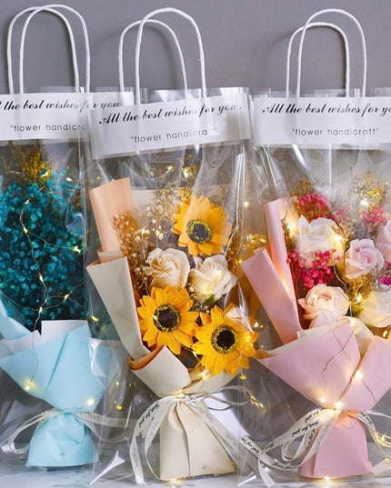 Pungă flori cu mâner Roz 10/set