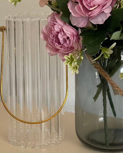 Vază sticlă cu mâner metal 20cm