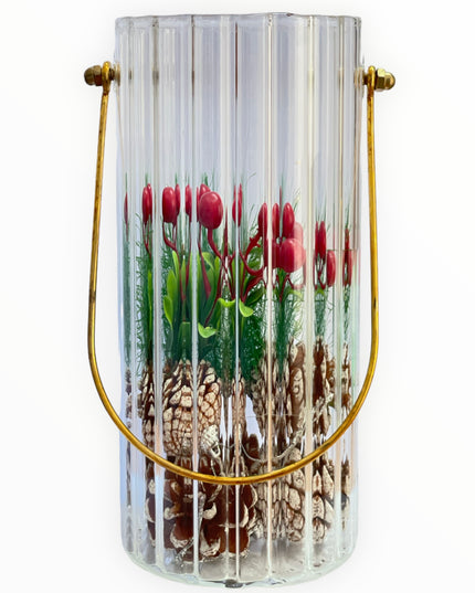 Vază sticlă cu mâner metal 20cm