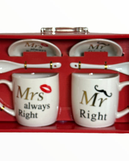 Set cadou 2 căni cu capac și linguriță Mr&Mrs