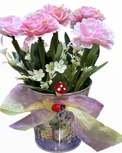Ghiveci metalic cu flori 751-16. 20cm