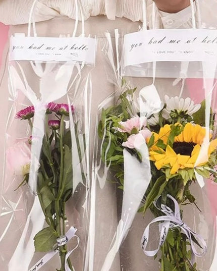 Pungă flori cu mâner Roz 10/set