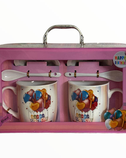 Set cadou 2 căni cu capac și linguriță Happy