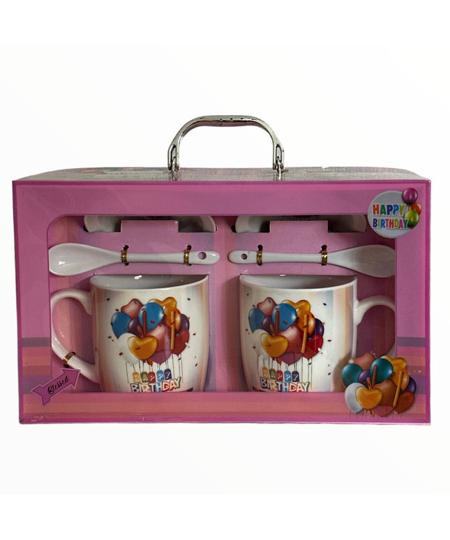 Set cadou 2 căni cu capac și linguriță Happy