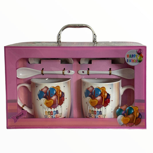 Set cadou 2 căni cu capac și linguriță Happy