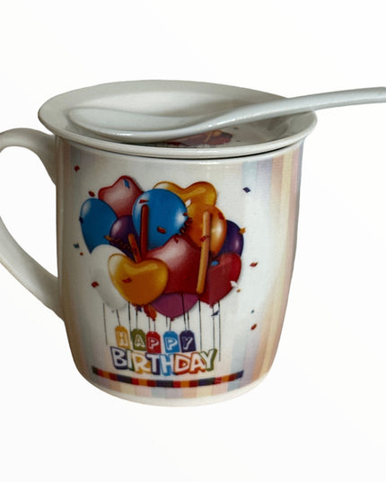 Set cadou 2 căni cu capac și linguriță Happy