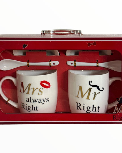 Set cadou 2 căni cu capac și linguriță Mr&Mrs