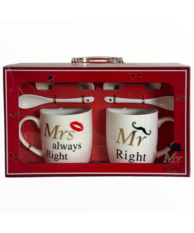 Set cadou 2 căni cu capac și linguriță Mr&Mrs