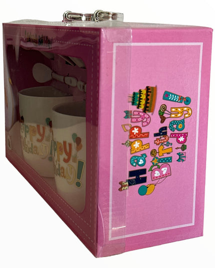 Set cadou 2 căni cu capac și linguriță Happy