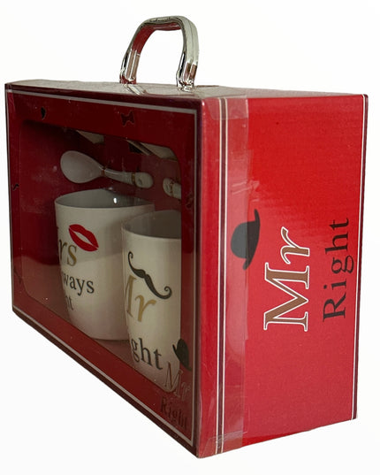 Set cadou 2 căni cu capac și linguriță Mr&Mrs