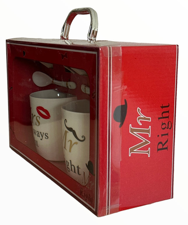 Set cadou 2 căni cu capac și linguriță Mr&Mrs