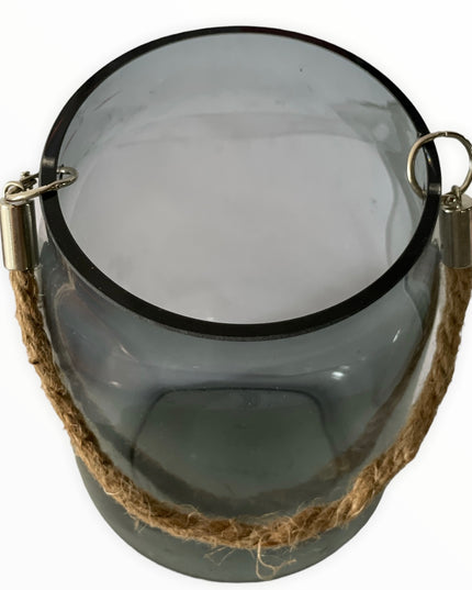 Vază sticlă color cu sfoară 16cm