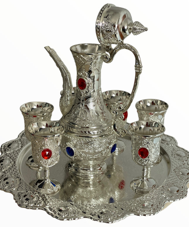 Set Tavă cu carafă + 6 pahare Alpaca