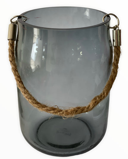 Vază sticlă color cu sfoară 16cm