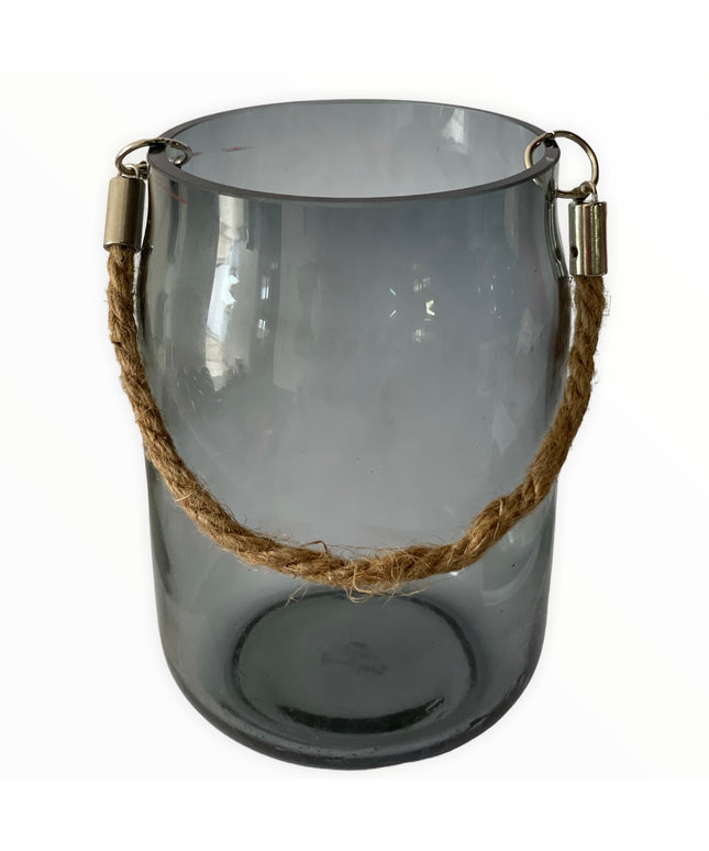 Vază sticlă color cu sfoară 16cm