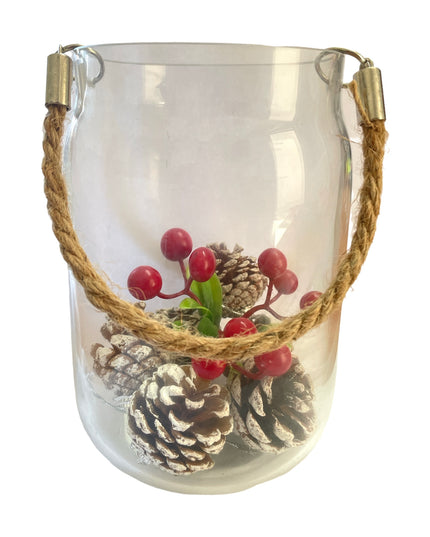 Vază sticlă color cu sfoară 16cm