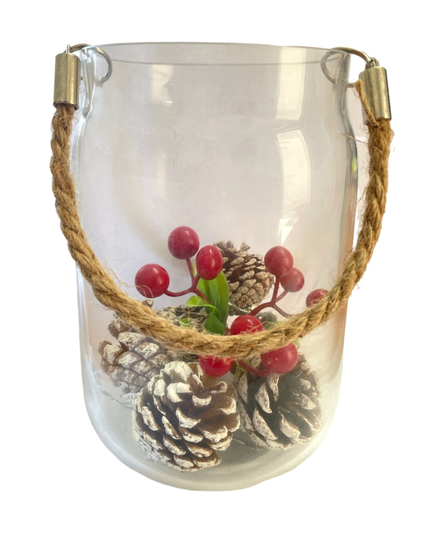 Vază sticlă color cu sfoară 16cm