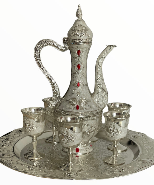 Set Tavă cu carafă + 6 pahare Alpaca
