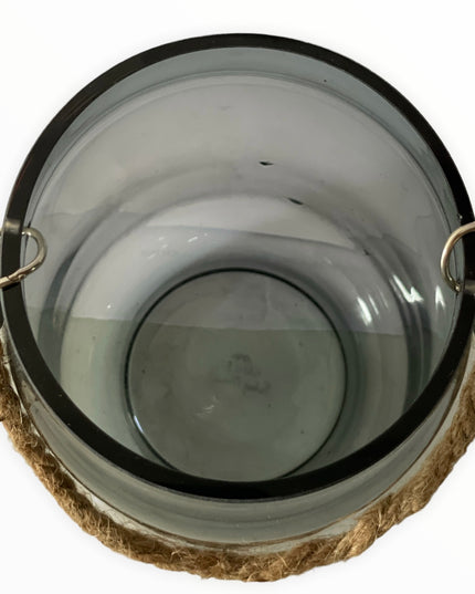 Vază sticlă color cu sfoară 16cm