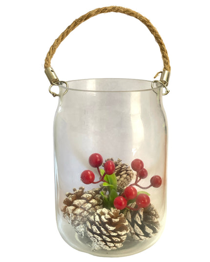 Vază sticlă color cu sfoară 16cm