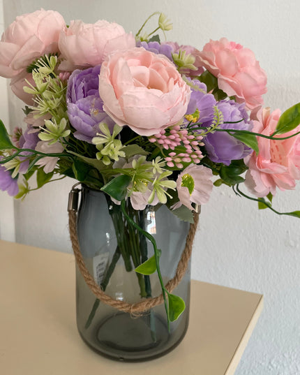 Vază sticlă color cu sfoară 16cm