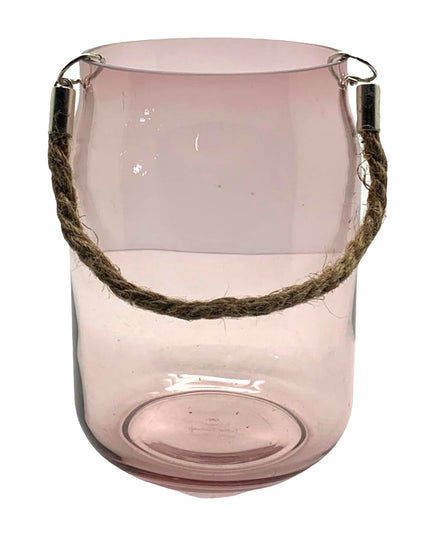 Vază sticlă color cu sfoară 16cm